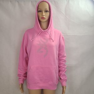 Browning Women's (XXL) Pink Bling Rhinestone Buckmark Logo Sweatshirt Hoodie